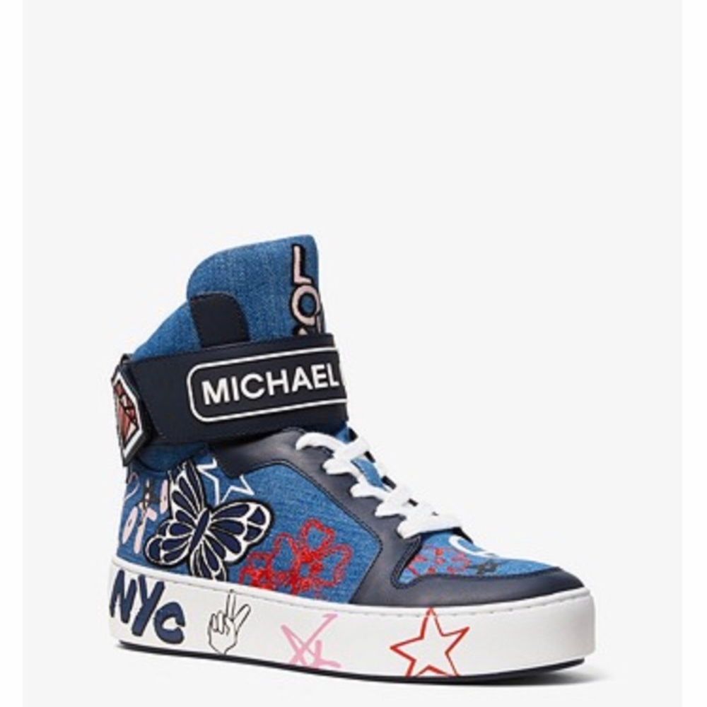 Michael Kors embroidered denim high-top sneaker